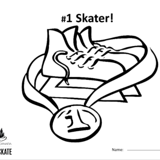 A picture of the colouring sheet showing a pair of skates with a medal around them.