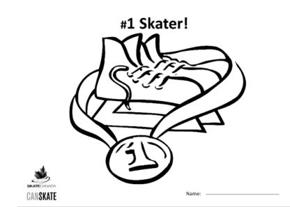 Une image de la feuille à colorier montrant une paire de patins entourée d'une médaille.