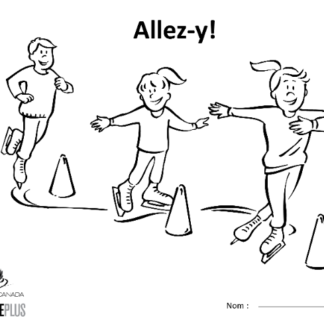 A picture of the colouring sheet showing 3 skaters skating through pylons.