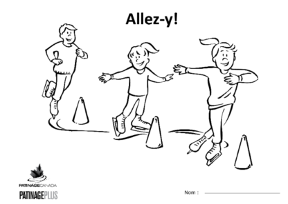 A picture of the colouring sheet showing 3 skaters skating through pylons.