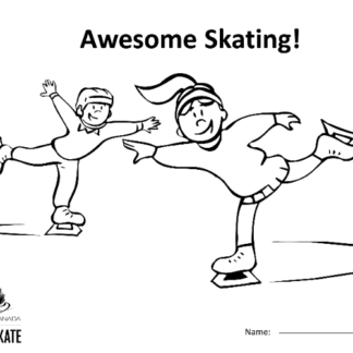 A picture of the colouring sheet showing two skaters performing spirals.