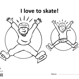 Une image de la feuille à colorier montrant deux patineurs dans les airs en train de sauter avec les mains au-dessus de la tête.