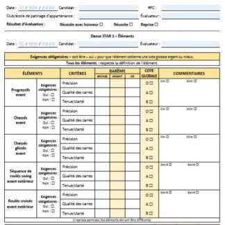 A picture of a Dance assessment sheet.