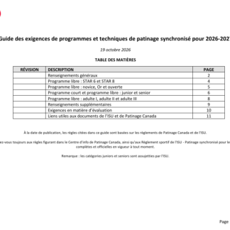 Guide des exigences du programme de patinage synchronisé 2026-2027 (français)