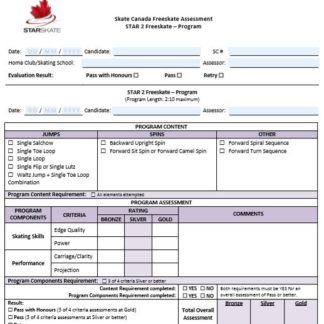 A picture of a Freeskate Program assessment sheet.