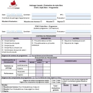 A picture of a Freeskate Program assessment sheet.