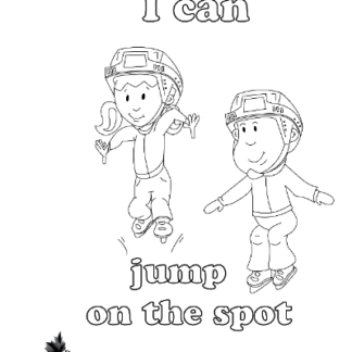 A picture of the colouring sheet with two skaters jumping.