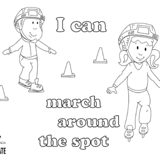 A picture of the colouring sheet with two skaters moving marching.