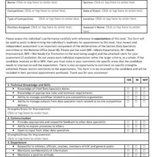 A picture of the Level II Data Specialist promotion or application for Level III examination assessment form.