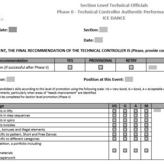 A picture of the TC Phase II Assessment Form - Ice Dance.