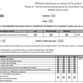 A picture of the TC Phase II Assessment Form - Ice Dance.