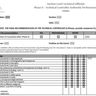 A picture of the TC Phase II Assessment Form - Pairs.