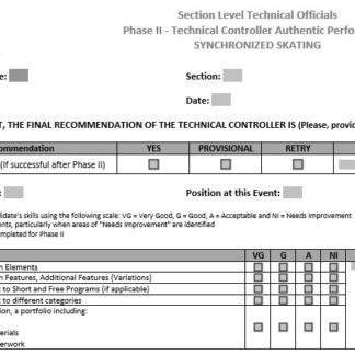 Une image du formulaire d'évaluation phase II - Contrôleur technique : patinage synchronisé.