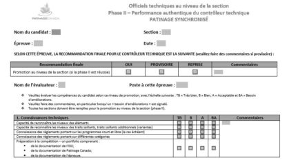 A picture of the TC Phase II Assessment Form - Synchronized Skating.