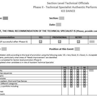 A picture of the TS Phase II Assessment Form - Ice Dance.