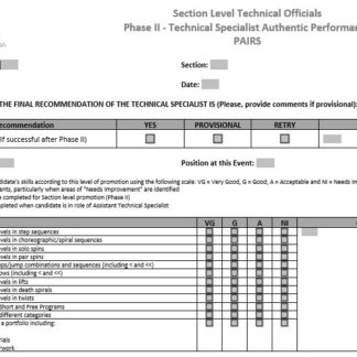 A picture of the TS Phase II Assessment Form - Pairs.