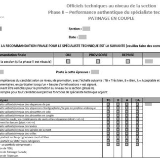 A picture of the TS Phase II Assessment Form - Pairs.