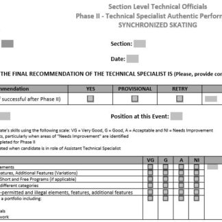 A picture of the TS Phase II Assessment Form - Synchronized Skating.