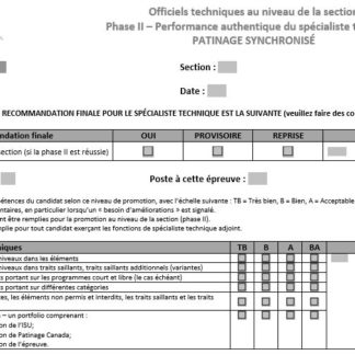 Une image du formulaire d'évaluation phase II - spécialiste technique : patinage synchronisé.