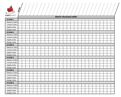 A picture of the CanSkate group progress group tracking sheet.