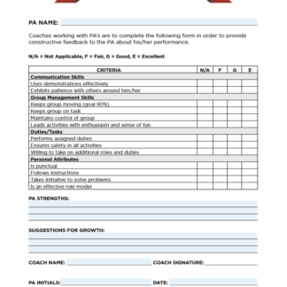 A picture of the Program Assistant Evaluation Form.