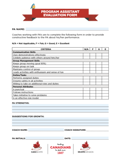 Une image du formulaire d'évaluations des assistants de programme.