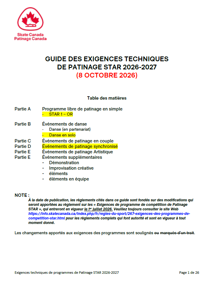 Guide des Exigences techniques des programmes de patinage STAR 2026-2027 (français)
