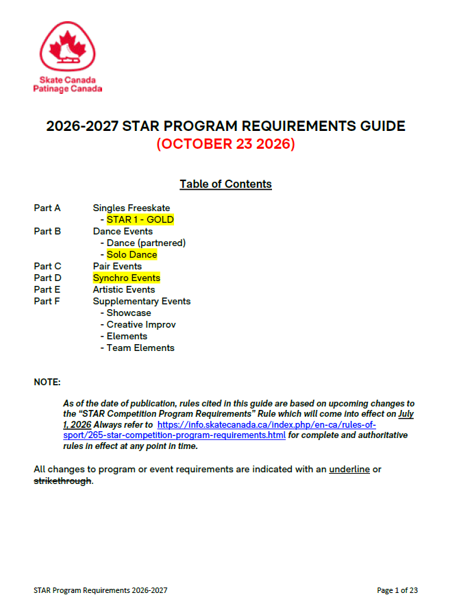 Guide des exigences techniques des programmes de patinage STAR 2026-2027 (anglais)