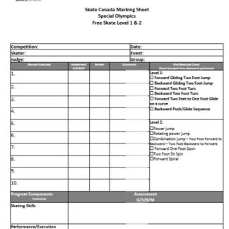 A picture of the Special Olympics marking sheet for singles events.
