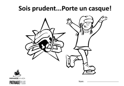 A picture of the colouring sheet showing a helmet and a skater wearing a helmet.