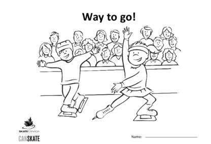 A picture of the colouring sheet showing two skaters in front of a crowd.