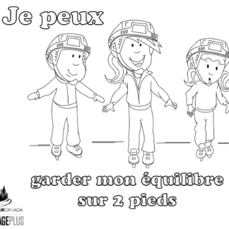 A picture of the colouring sheet with three skaters balancing on two feet.