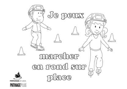 A picture of the colouring sheet with two skaters moving marching.